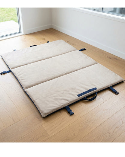 Yfbkn Large Three Panel Roll Up Dog Mat Sand Navy 48 Inch - Lifestyle view